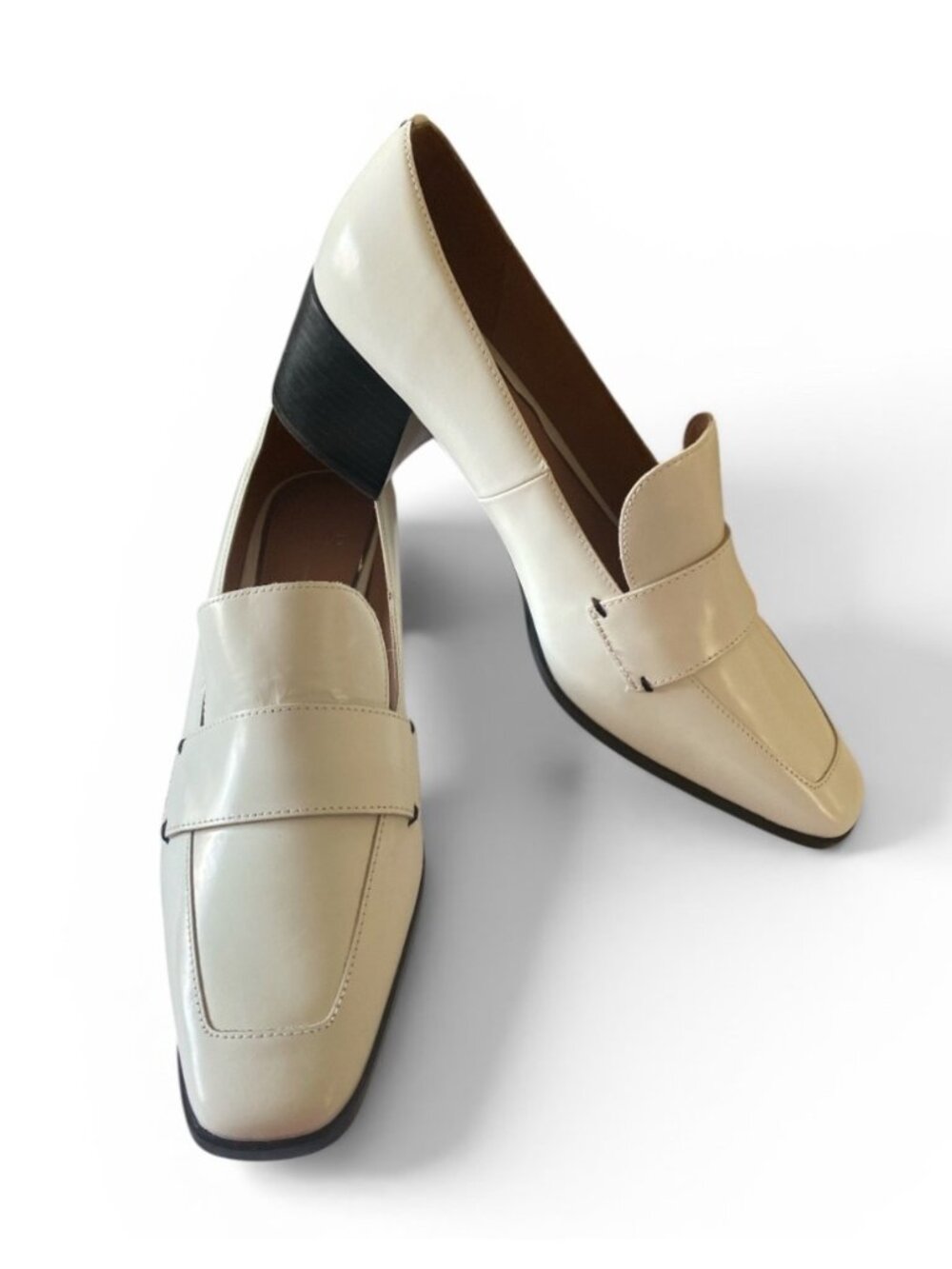 Linea Paolo Leather Casey Block Heel Loafer Size 10.5 Ivory Slip-On